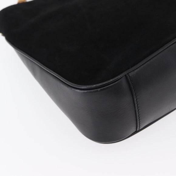 GUCCI Bamboo Hand Bag Suede Black Gold 001 3754 1638 Auth ep13532