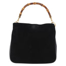 GUCCI Bamboo Hand Bag Suede Black Gold 001 3754 1638 Auth ep13532-13