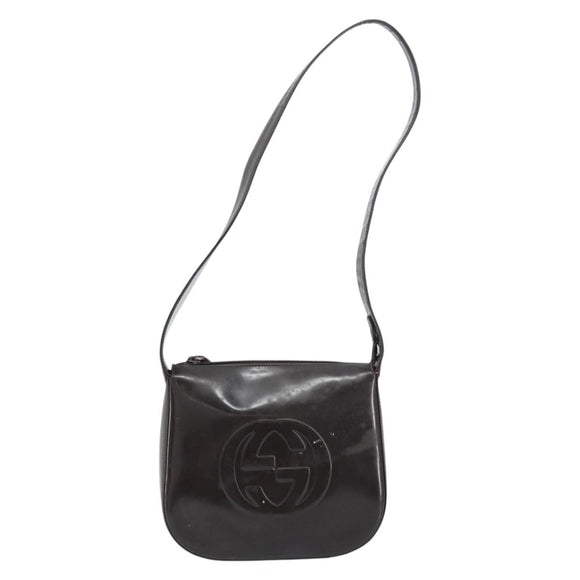 GUCCI Soho Bag Patent leather Dark Brown Silver 007 2046 0250 Auth ep13540