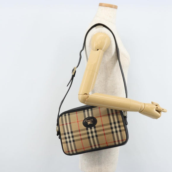 Burberrys Nova Check Shoulder Bag Canvas Beige Gold Auth ep13544