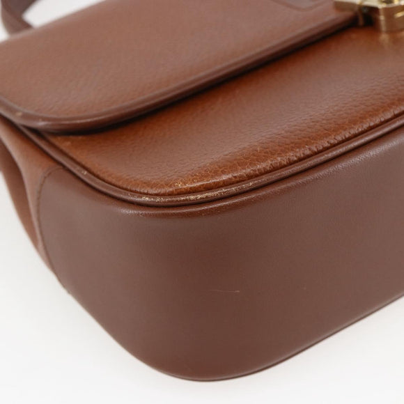 Burberrys Hand Bag Leather Brown Gold Auth ep13546