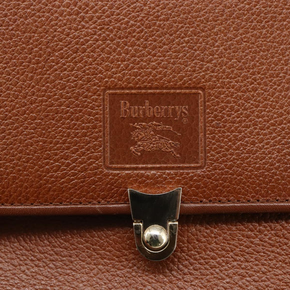 Burberrys Hand Bag Leather Brown Gold Auth ep13546