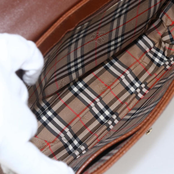 Burberrys Hand Bag Leather Brown Gold Auth ep13546