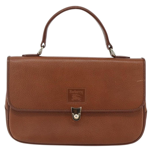 Burberrys Hand Bag Leather Brown Gold Auth ep13546