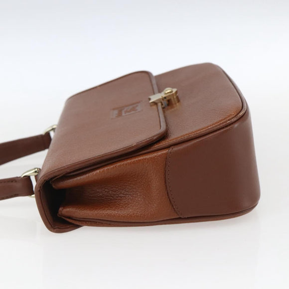 Burberrys Hand Bag Leather Brown Gold Auth ep13546