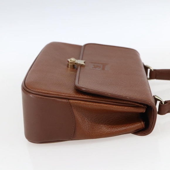 Burberrys Hand Bag Leather Brown Gold Auth ep13546