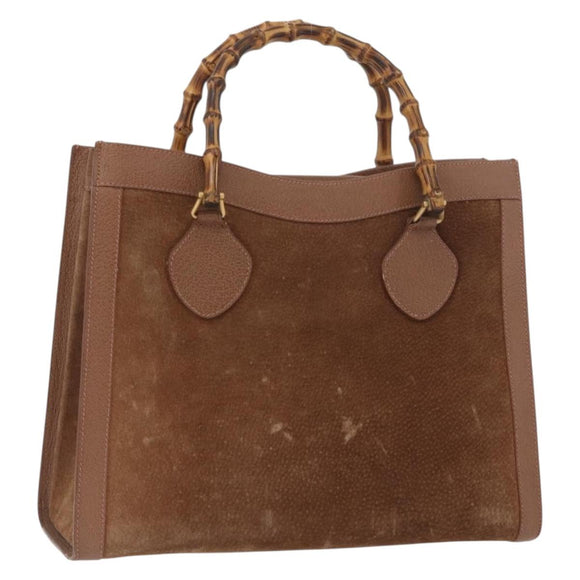 GUCCI Bamboo Hand Bag Suede Brown Gold 002 1095 0260 Auth ep13552