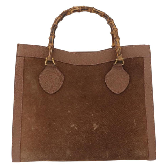 GUCCI Bamboo Hand Bag Suede Brown Gold 002 1095 0260 Auth ep13552