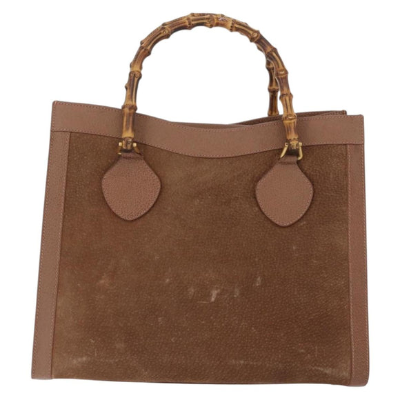 GUCCI Bamboo Hand Bag Suede Brown Gold 002 1095 0260 Auth ep13552
