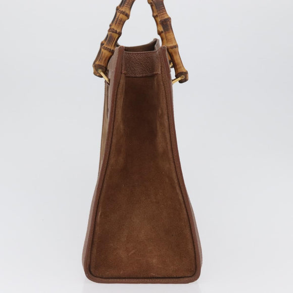 GUCCI Bamboo Hand Bag Suede Brown Gold 002 1095 0260 Auth ep13552