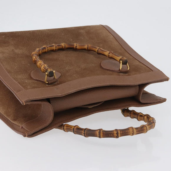 GUCCI Bamboo Hand Bag Suede Brown Gold 002 1095 0260 Auth ep13552