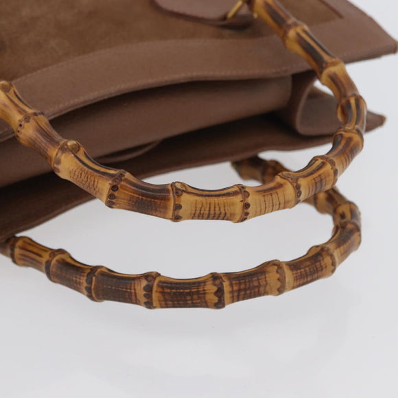 GUCCI Bamboo Hand Bag Suede Brown Gold 002 1095 0260 Auth ep13552