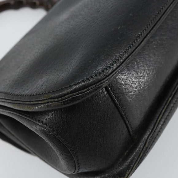 GUCCI Bambus Handtasche Leder Schwarz Gold Auth ep13556
