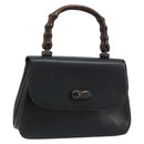 GUCCI Bambus Handtasche Leder Schwarz Gold Auth ep13556-1