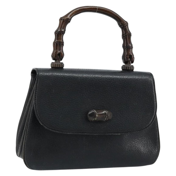 GUCCI Bambus Handtasche Leder Schwarz Gold Auth ep13556