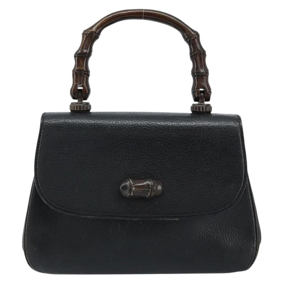 GUCCI Bambus Handtasche Leder Schwarz Gold Auth ep13556