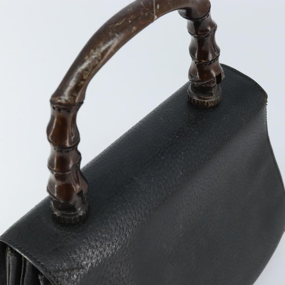 GUCCI Bambus Handtasche Leder Schwarz Gold Auth ep13556
