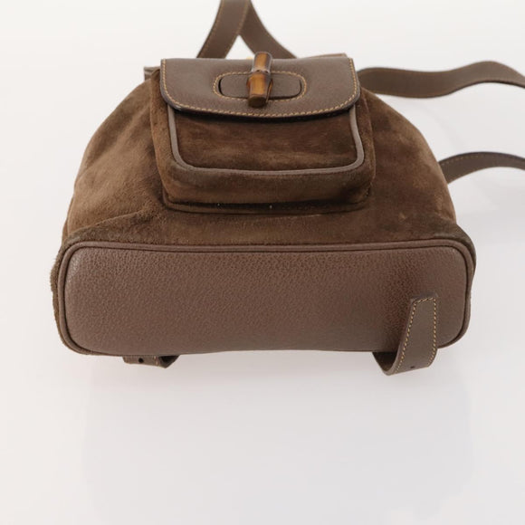 GUCCI Bamboo Backpack Suede Brown Gold 003 2058 0030 Auth ep13565