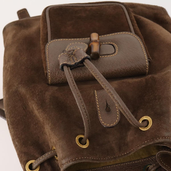 GUCCI Bamboo Backpack Suede Brown Gold 003 2058 0030 Auth ep13565