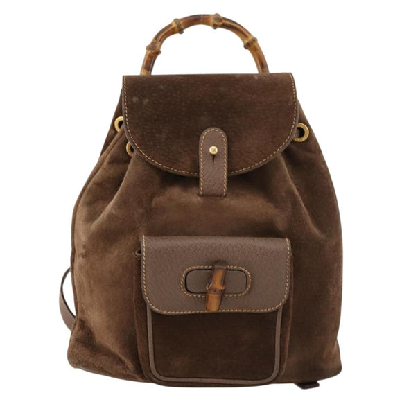 GUCCI Bamboo Backpack Suede Brown Gold 003 2058 0030 Auth ep13565
