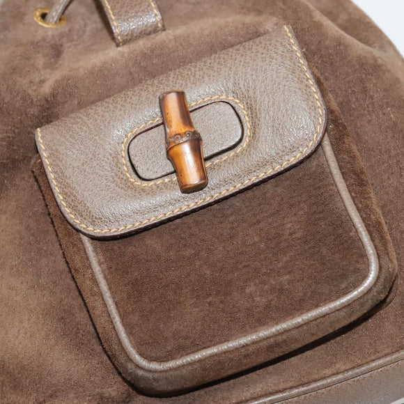 GUCCI Bamboo Backpack Suede Brown Gold 003 2058 0030 Auth ep13565