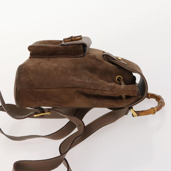 GUCCI Bamboo Backpack Suede Brown Gold 003 2058 0030 Auth ep13565