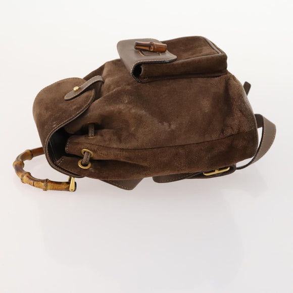 GUCCI Bamboo Backpack Suede Brown Gold 003 2058 0030 Auth ep13565
