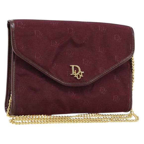 Christian Dior Chain Shoulder Bag Nylon Bordeaux Gold Auth ep13566