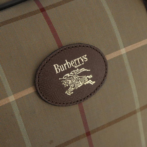Burberrys Nova Check Boston Bag Canvas Leather Beige Gold Auth ep13568