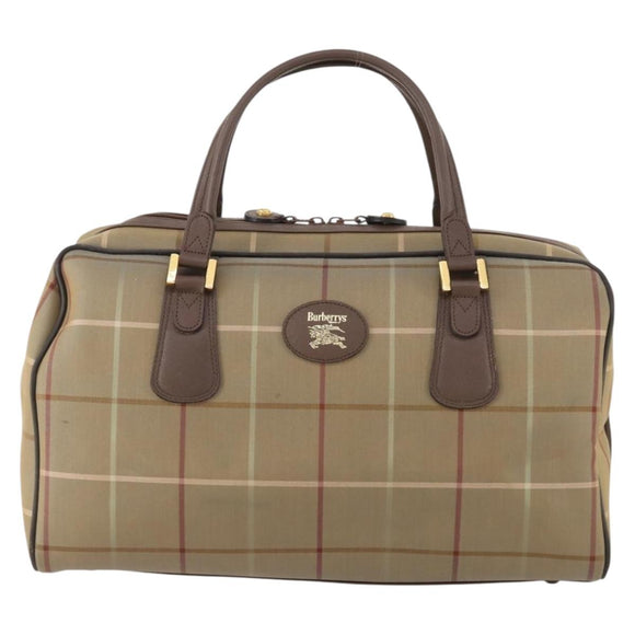 Burberrys Nova Check Boston Bag Canvas Leather Beige Gold Auth ep13568