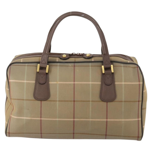 Burberrys Nova Check Boston Bag Canvas Leather Beige Gold Auth ep13568