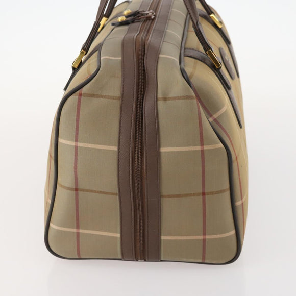 Burberrys Nova Check Boston Bag Canvas Leather Beige Gold Auth ep13568