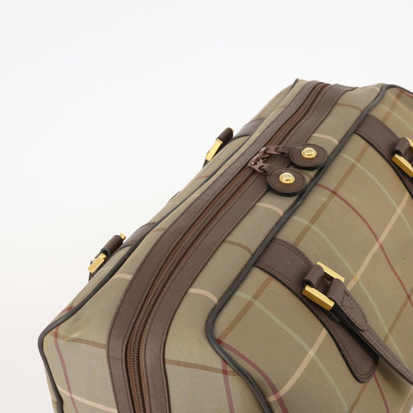 Burberrys Nova Check Boston Bag Canvas Leather Beige Gold Auth ep13568