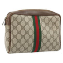 GUCCI GG Supreme Web Sherry Line Clutch Bag PVC Beige Gold Red Auth ep13569-1