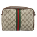 GUCCI GG Supreme Web Sherry Line Clutch Bag PVC Beige Gold Red Auth ep13569-2