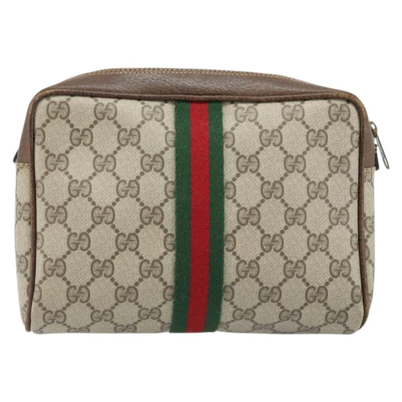 GUCCI GG Supreme Web Sherry Line Clutch Bag PVC Beige Gold Red Auth ep13569