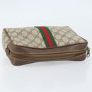 GUCCI GG Supreme Web Sherry Line Clutch Bag PVC Beige Gold Red Auth ep13569-5
