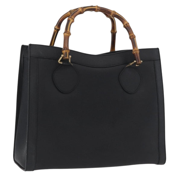 GUCCI Bamboo Hand Bag Leather Black Gold 002 1186 0260 Auth ep13570
