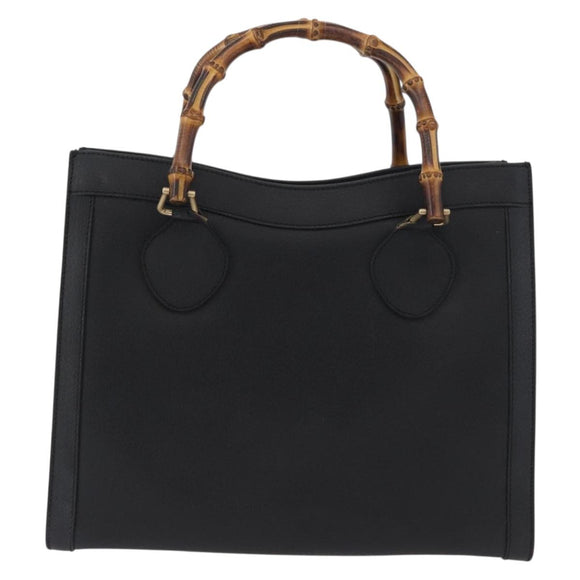 GUCCI Bamboo Hand Bag Leather Black Gold 002 1186 0260 Auth ep13570