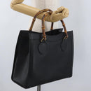 GUCCI Bamboo Hand Bag Leather Black Gold 002 1186 0260 Auth ep13570-22