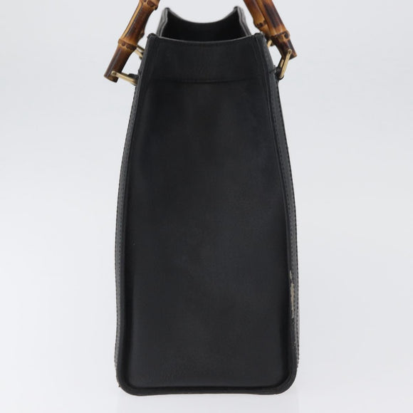 GUCCI Bamboo Hand Bag Leather Black Gold 002 1186 0260 Auth ep13570