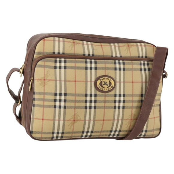 Burberrys Nova Check Umhängetasche PVC Leder Beige Gold Auth ep13571