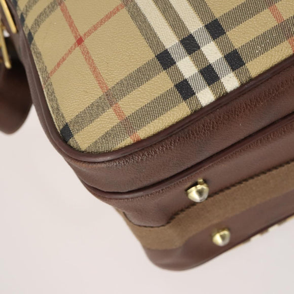 Burberrys Nova Check Umhängetasche PVC Leder Beige Gold Auth ep13571