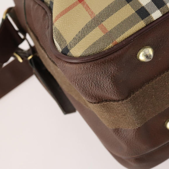 Burberrys Nova Check Umhängetasche PVC Leder Beige Gold Auth ep13571