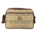 Burberrys Nova Check Umhängetasche PVC Leder Beige Gold Auth ep13571-13