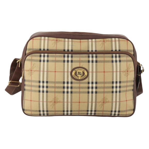 Burberrys Nova Check Umhängetasche PVC Leder Beige Gold Auth ep13571