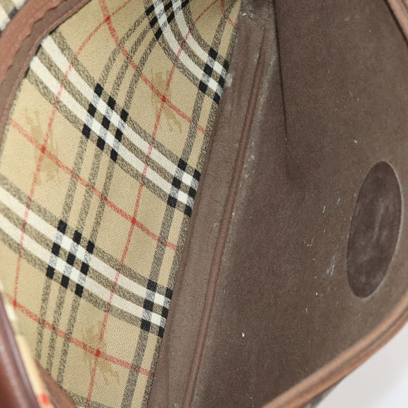 Burberrys Nova Check Umhängetasche PVC Leder Beige Gold Auth ep13571