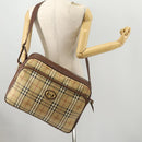 Burberrys Nova Check Umhängetasche PVC Leder Beige Gold Auth ep13571-24