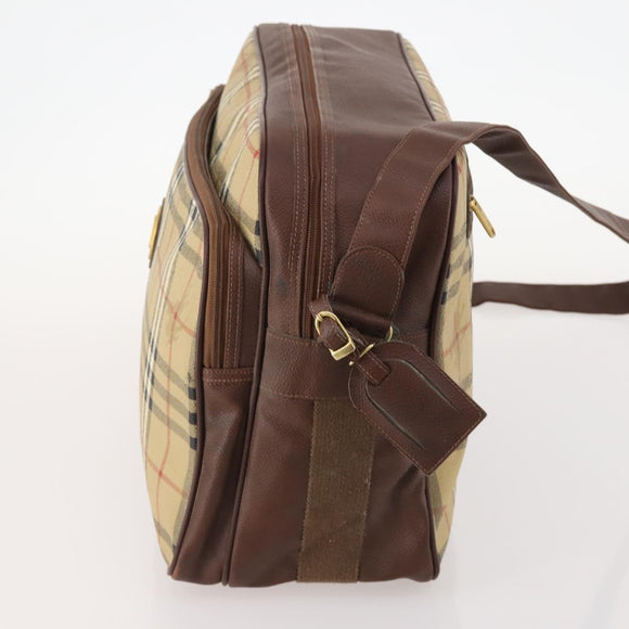 Burberrys Nova Check Umhängetasche PVC Leder Beige Gold Auth ep13571