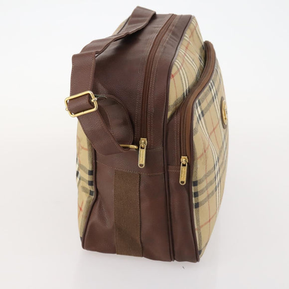 Burberrys Nova Check Umhängetasche PVC Leder Beige Gold Auth ep13571